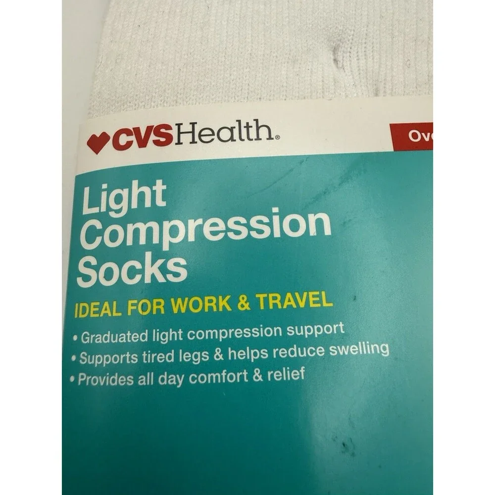 CVS Health Light Compression Socks White L/XL 8-15 mmHg Unisex New